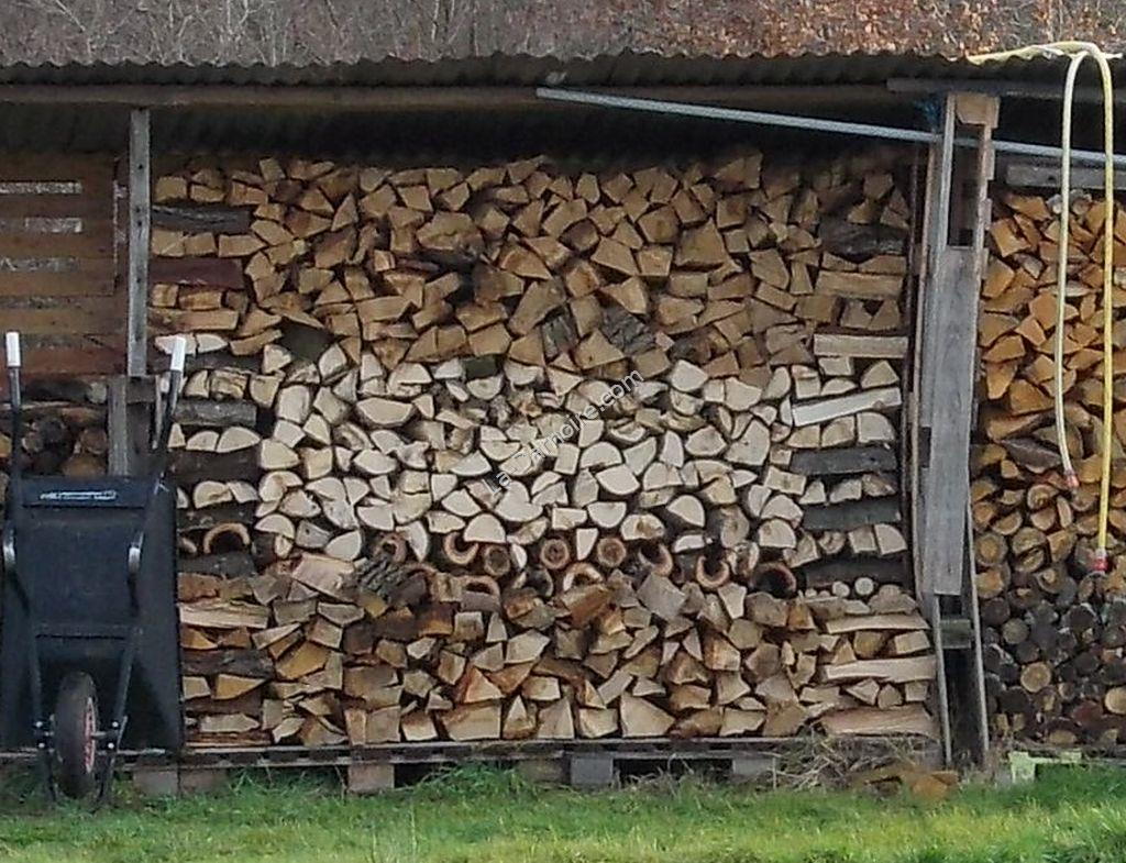 Closeup view of new method of stacking firewood